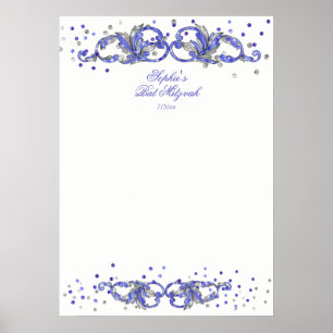 Poster Paillet bleu, Bat Mitzvah, personnalisé, panneau d
