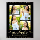 Poster Paillet doré Or Glitter Diplômé 4 Photo Script Cœu (Devant)