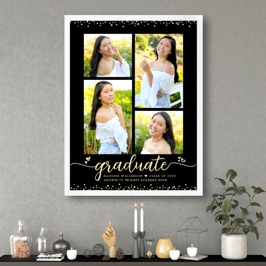 Poster Paillet doré Or Glitter Diplômé 4 Photo Script Cœu