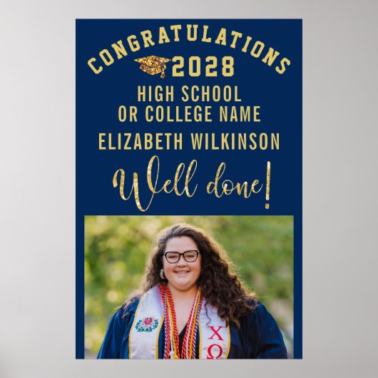 Poster Pailleté Or Gras Script Photo Personnalisé Diplômé (Devant)