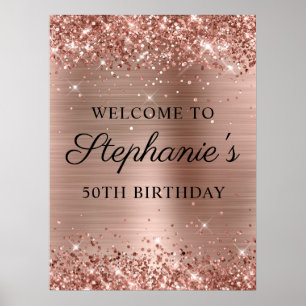 Poster Pailleté Or Rose Feuille 50e Anniversaire 18x24