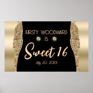 Poster Paillettes dorées Glam Edge & Diamants Sweet 16