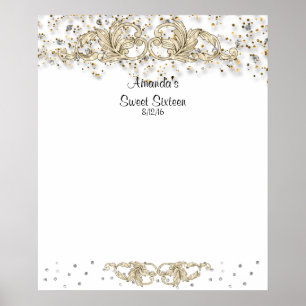 Poster Paillettes dorées, Sweet Sixteen, panneau de signa