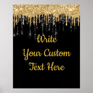 Poster Paillettes personnalisées noir or anniversaire acc
