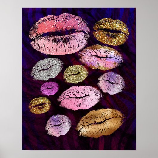 Poster Paillettes Scintillement Baiser Lèvres Beauté Maqu (Devant)