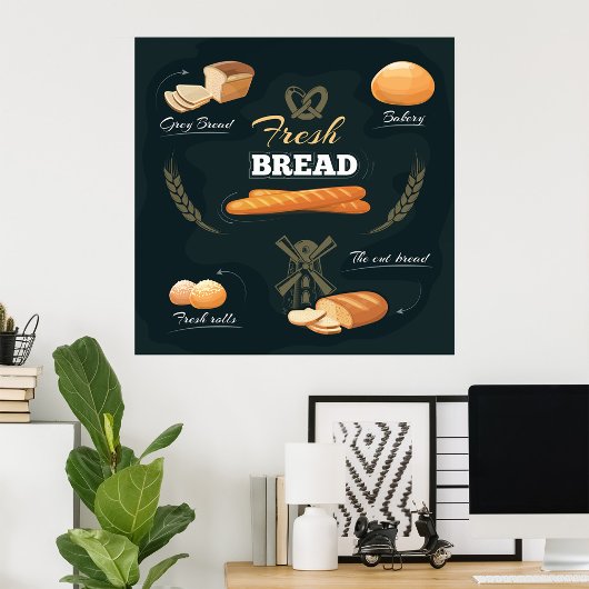 Poster Pain Artisan frais Boulangerie Pain Rouleaux Bague