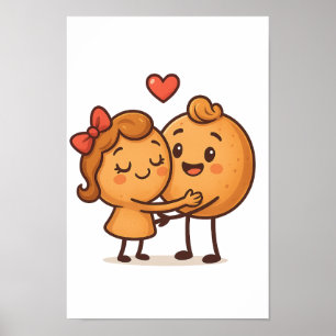 Poster Pain d'amour - Design de dessin animé mignon et un