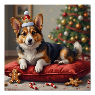 Poster Pain de Noël de chien Corgi avec couronne de Père