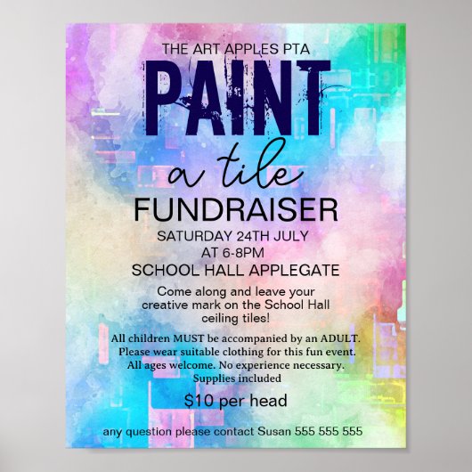 Poster Paint a tile fundraiser PTA PTO (Devant)