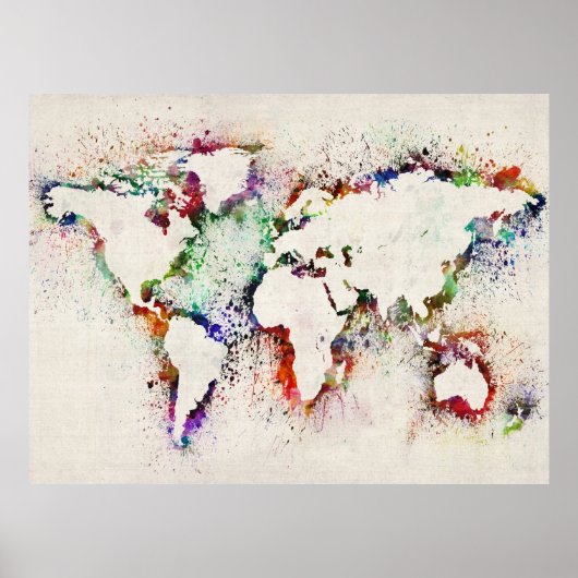 Poster Paint Splashes Texte Carte du monde (Devant)