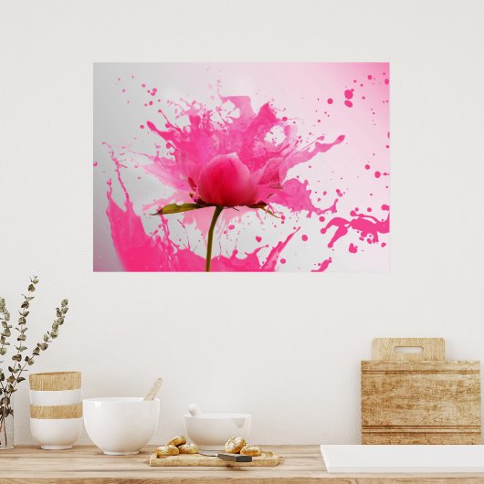 Poster Paint Splatter Abstrait Fleur Rose (Cuisine)