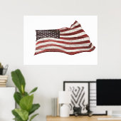 Poster Painted American Flag on Rustic Wood Texture (Bureau à domicile)