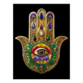 Poster Painted Gold Hamsa Amethyst Ruby Third Eye (Devant)