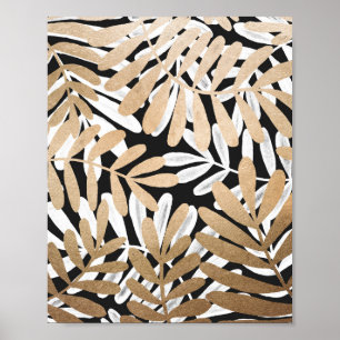 Poster Painted Gold White Watercolor Leaves Pattern