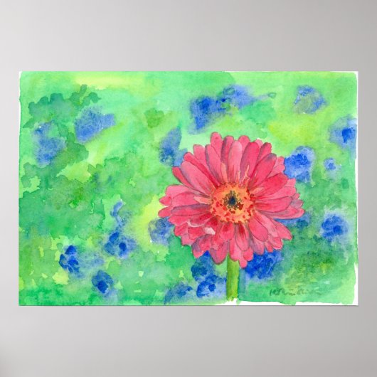 Poster Painted Pink Gerbera Daisy Watercolor Art (Devant)