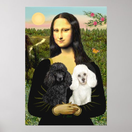 Poster Paire de Caniches (Noir + Blanc) - Mona Lisa (Devant)