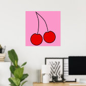 Poster Paire de cerises rouges. Black Outline. (Bureau à domicile)