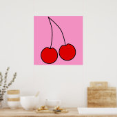 Poster Paire de cerises rouges. Black Outline. (Cuisine)