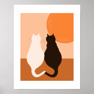 Poster Paire de chat noir et blanc - Décor mural de cuisi