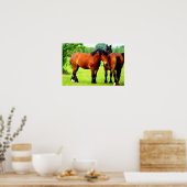 Poster Paire De Chevaux Polonais De Baie | Paysage vert (Cuisine)