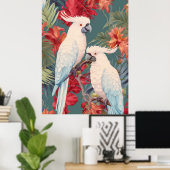 Poster Paire de Cockatoès dans un arbre à fleurs (Bureau à domicile)