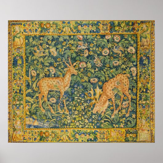 Poster PAIRE DE DAIMS, FLEURS DE FANTASIE GOTHIQUE, Vert (Devant)