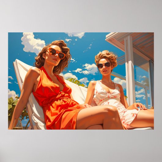 Poster Paire de dames sur une terrasse de Miami (Devant)