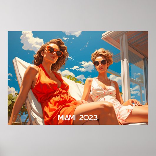 Poster Paire de dames sur une terrasse de Miami (Devant)