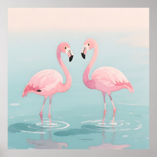 Poster Paire de flamants roses aquarelle sérénité