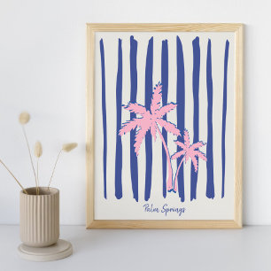 Poster Paire de paume rose sur les bandes bleues