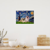 Poster Paire de Pug (fauve) - Nuit étoilée (Cuisine)