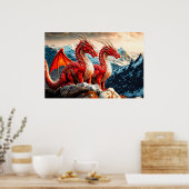 Poster Paire De Vicieux Dragons Volants Perchés (Cuisine)