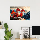 Poster Paire De Vicieux Dragons Volants Perchés (Bureau à domicile)
