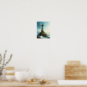 Poster Paisible phare avec mouette dans la mer du nord (Cuisine)