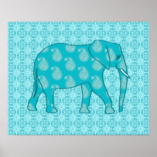 Poster Paisley - bleu turquoise et aqua (Devant)