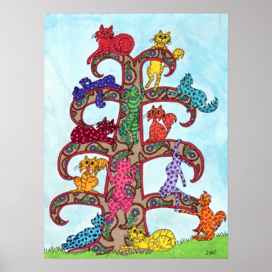 Poster Paisley Cat Tree of Life (Devant)