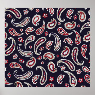 Poster Paisley indien traditionnel, motif de marine.