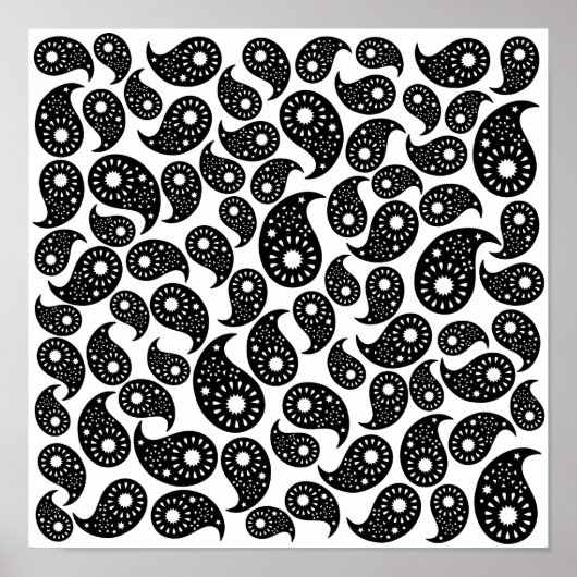 Poster Paisley noir et blanc. (Devant)