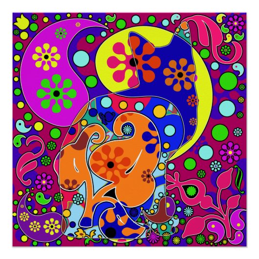 Poster Paisley Pat Pop Art de la fleur d'Hippie rétro (Devant)