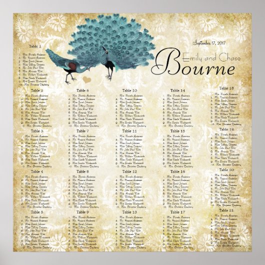 Poster Paisley Peacock Couleurs Réception Carte de siège (Devant)