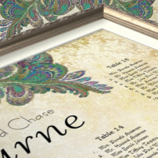 Poster Paisley Peacock Couleurs Réception Carte de siège