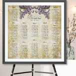 Poster Paisley Peacock Mariage Cartes de sièges<br><div class="desc">Montré avec cadre facultatif. Purple Gold et vert Vintage Peacock Paisley Mariage Vintage Paisley Rustic Luxe Mariage Collection ou Mehndi Indian Paisley Peacock Mariage Thème. Vintage Gold Victorian Floral Mariage damassé Cartes de siège. Elegant Gold Floral Damask, Victorian Renaissance Mariage, mariage médiéval, mariage des années 20 rugissant, gatsby mariage, Purple...</div>