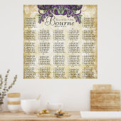 Poster Paisley Peacock Purple Gold Wedding Seating Chart (Cuisine)