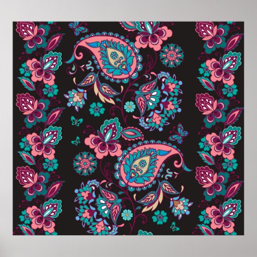 Poster Paisley Stripe : Noir Décoratif Sans Seamless (Devant)