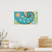 Poster Paisley turquoise rétro avec fleurs (Cuisine)