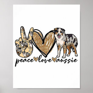 Poster Paix, Amour, Aussie, Chien Berger Australien, Anim