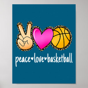 Poster Paix amour basket-ball imprimé léopard filles femm