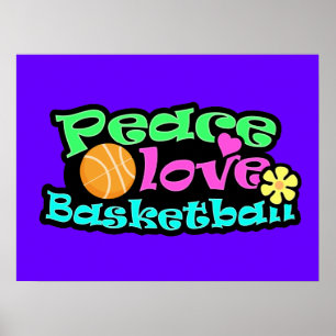 Poster Paix, Amour, Basket-ball ; Rétro
