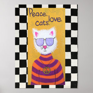 Poster Paix, amour, chats. -