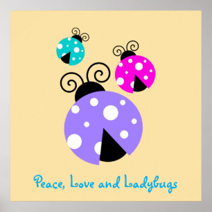 Poster Paix, Amour et coccinelles.